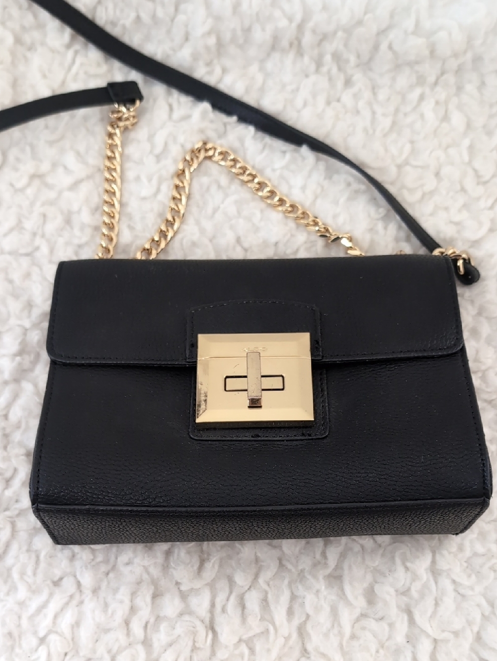 Aldo Black Leather Crossbody with Gold Lock Hardware